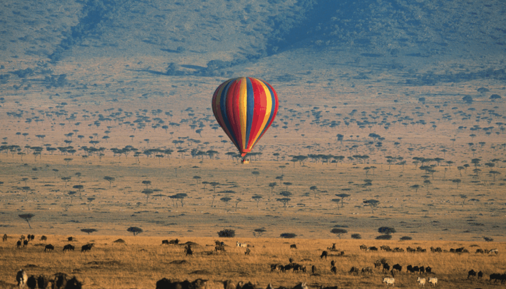 Sustainable Safaris Africa - Destinations - Kenya - View of Tourist Balloon above Desert Wildlife