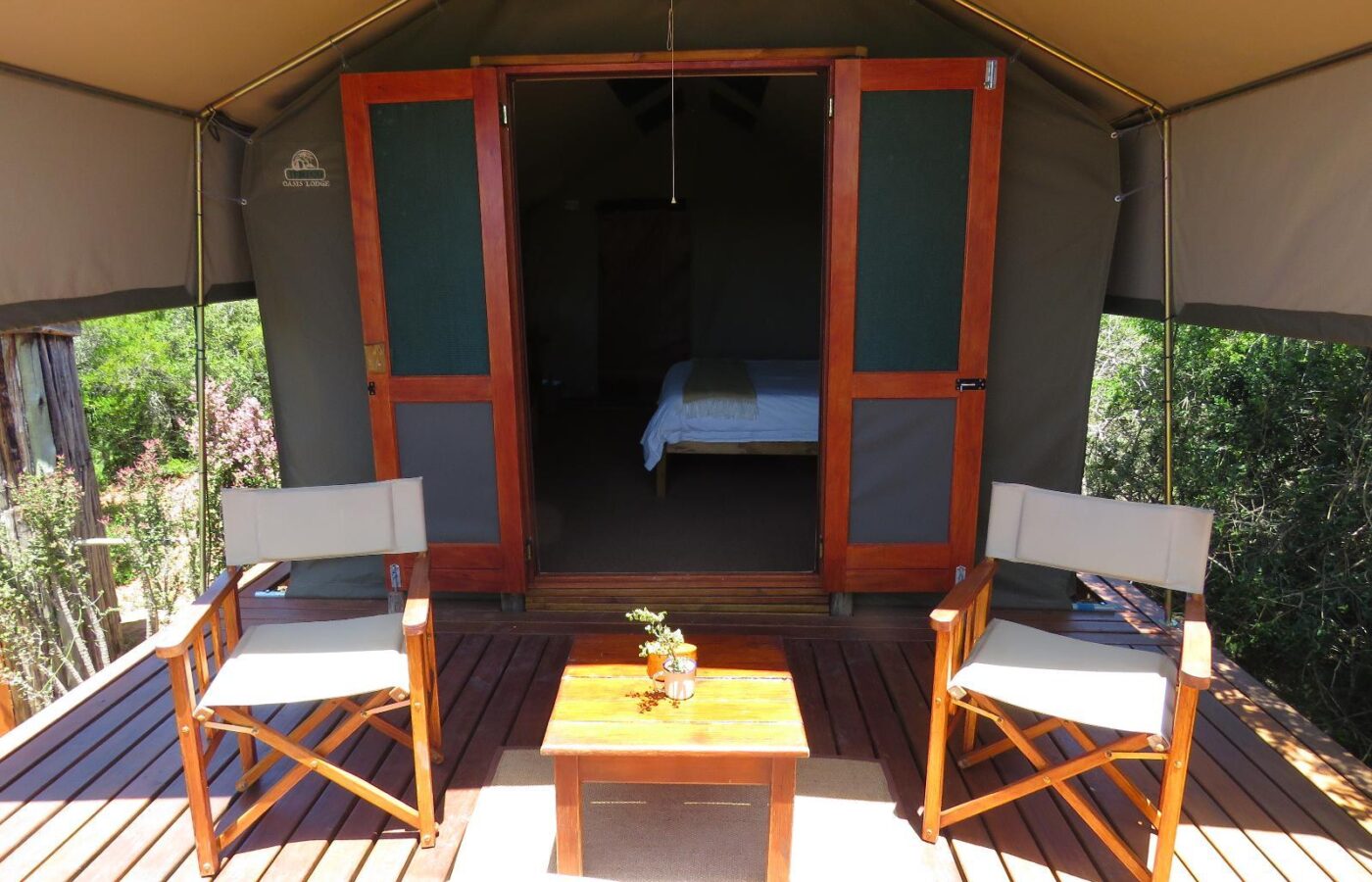 S007-IT2 - Sitting Chairs on the Balcony Outside of Safari Hut Sustainable Safaris Africa - Journeys - Budget Eastern Cape Safari - Sitting Chairs on the Balcony Outside of Safari Hut