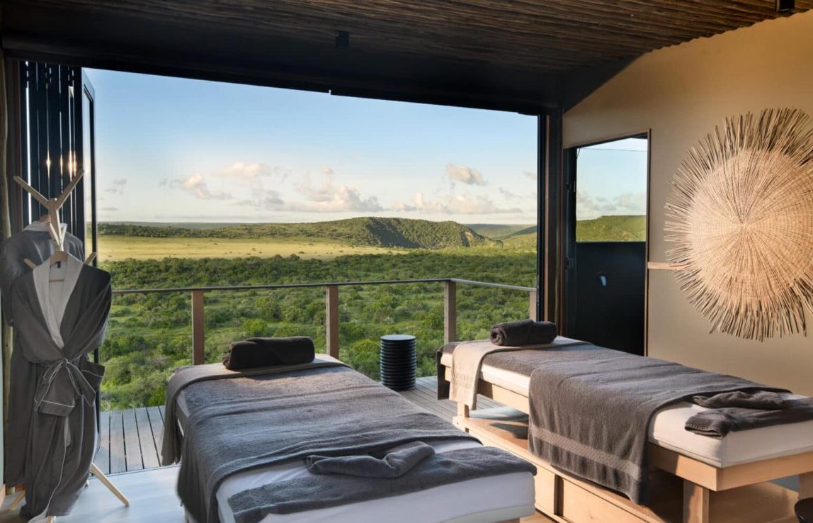 Sustainable Safaris Africa - Journeys - Luxury Eastern Cape Family Safari - Luxury Spa and Massage Bed Overlooking Beautiful View