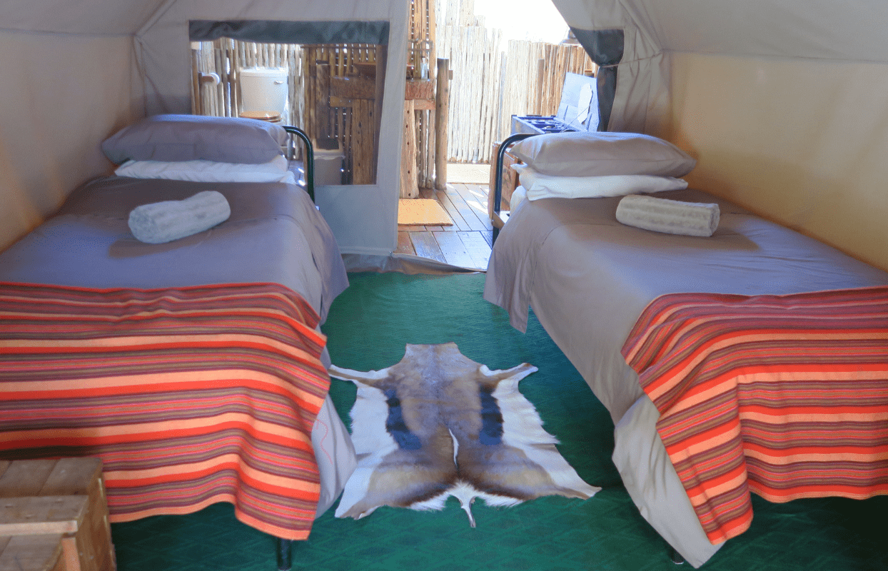 S004 - IT2 - Glamping Tent Bedroom and Single Beds Sustainable Safaris Africa - Journeys - African Glamping Safari - Glamping Tent Bedroom and Single Beds